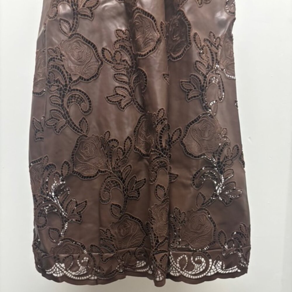 ONLY 1 LEFT! NWOT - Embroidered Dark Brown Leather Dress - Picture 9 of 10